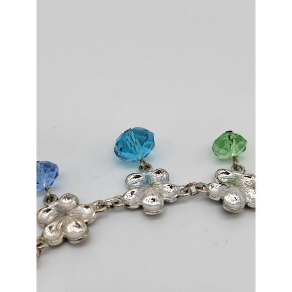 Silver Tone Beaded Pendant Necklace Crystal Charm Statement Necklace Blue Green - Picture 6 of 8